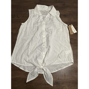 Land N Sea Sleeveless Cotton Shirt Blouse Tie Front Festival Cowgirl NWT White